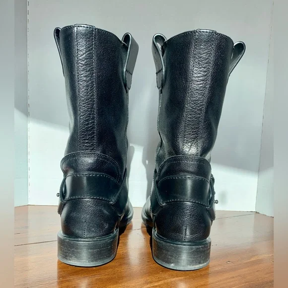 JIMMY CHOO MEN'S BLACK PEBBLED LEATHER MOTORCYCLE BOOTS Boots